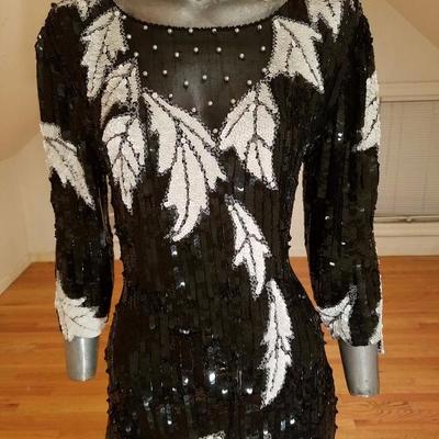 Vtg Flapper silk dress fully beaded sequined high low