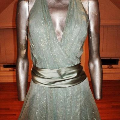 Vtg Oscar de la Renta Couture Runway wrap high low lurex silk dress ruffled rim