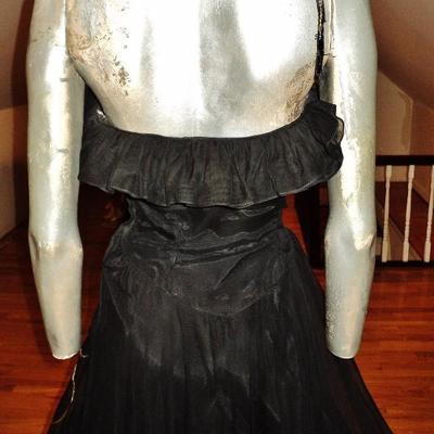 Vtg 1930's voile ruffled ball gown single strap sequins layers 