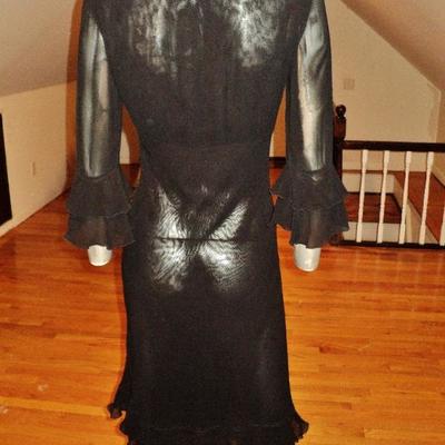 Moschino silk layering ruffled dress ribbon tie front poet look