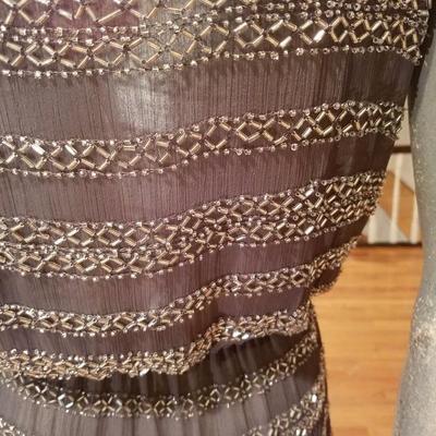 Vtg silk Layering silver beaded flapper dress bouffant