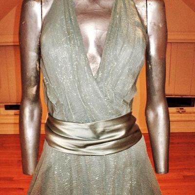 Vtg Oscar de la Renta Couture Runway wrap high low lurex silk dress ruffled rim