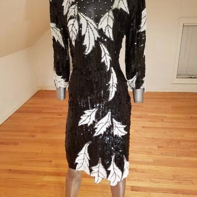 Vtg Flapper silk dress fully beaded sequined high low