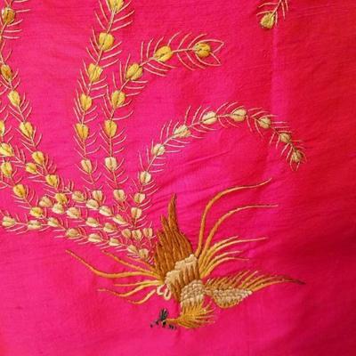 Vtg Cheongsam Silk high slit maxi gold Phoenix embroidery