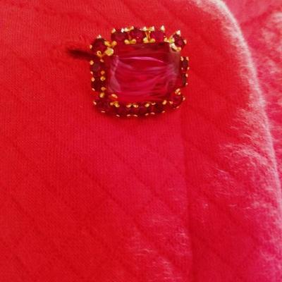 Vtg Prada Couture Milano quilted Bolero red orange Jacket with ruby button Italy