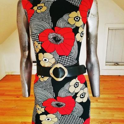 Vtg 1960's Forever Young wiggle dress buckle tortoise belt