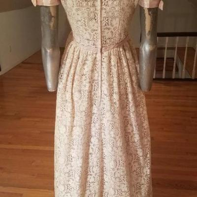 Vtg 1930's French Empire gown point de gaze dentelle lavender bows