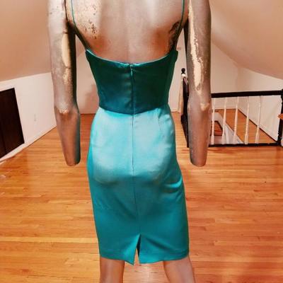 Vtg Kay Unger silk satin tie dye wiggle dress side ruffle