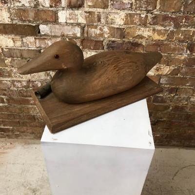 Carved Wood Duck Decoy w/ Brass Shell
