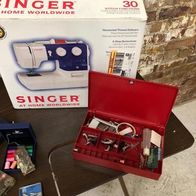 Singer Sewing Machine w/Table and Extras