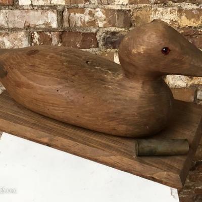 Carved Wood Duck Decoy w/ Brass Shell