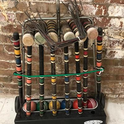 Vintage Croquet Set wood w/Rack