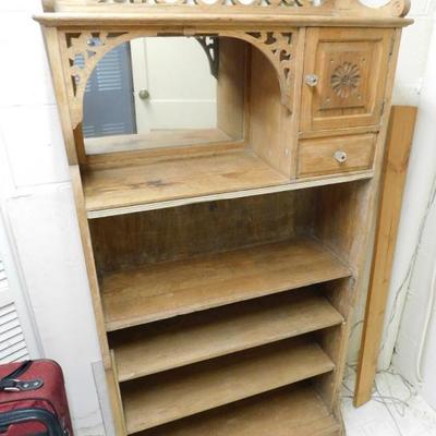 Antique Parlor Cabinet with Fret Work and Mirror 63