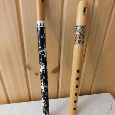 Two Hand Carved Reed Music Instruments