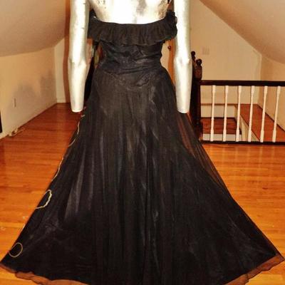 Vtg 1930's voile ruffled ball gown single strap sequins layers 