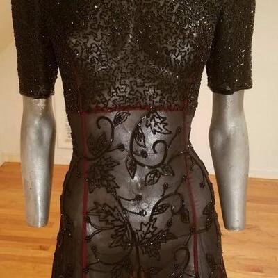 Vtg silk fully onyx beaded Regency layering gown full fluid