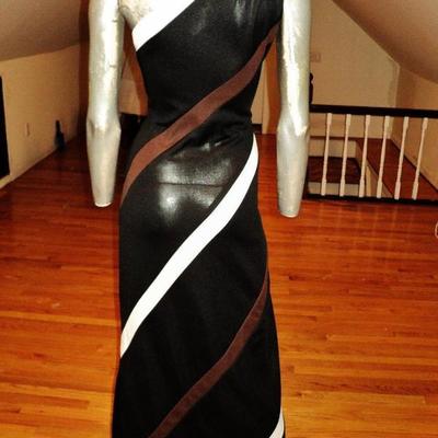 Vtg 1960's single shoulder maxi jersey striped maxi dress Ayres Unlimited