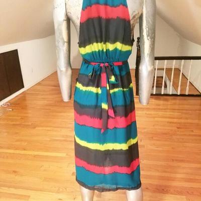 Vtg Tie Dye Empire midi dress ethnic bead embroidery