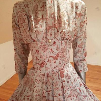 Vtg  MGM star Elaine Ravell Estate rare 1950 Mr. Mort silk whimsical sweep dress