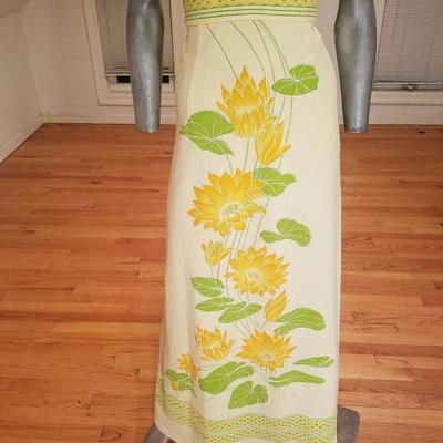  Vtg Alfred Shaheen signed 1960's flora hand printed maxi dress