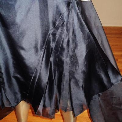 Morgane Le fay silk blue organza pleated dress with back winged train