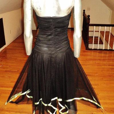 Vtg strapless handkerchief high low tulle dress with ribbons