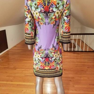 Vtg Pucci style Lilac floral print wiggle dress boat neck 