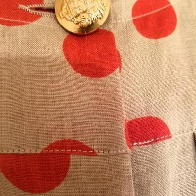 Missoni 1970's Linen polka dot shirt dress gold crest buttons