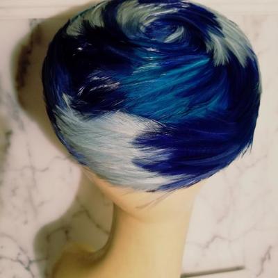 Vtg 1950's Ostrich feathers Pillbox hat Azul & baby Blue Colors