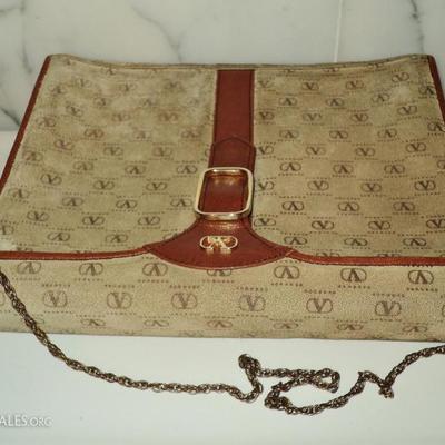 Vtg Iconic Valentino purse suede leather chain handle metal hardware