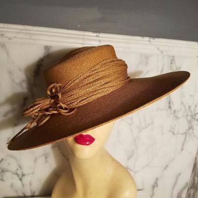 Vtg 1940's Mlle Arlette New York straw weaved wide brim hat 