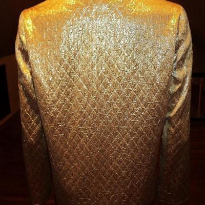 Vtg 1950 Metallic gold quilted brocade Jkt Casi British Crown colony Hong Kong