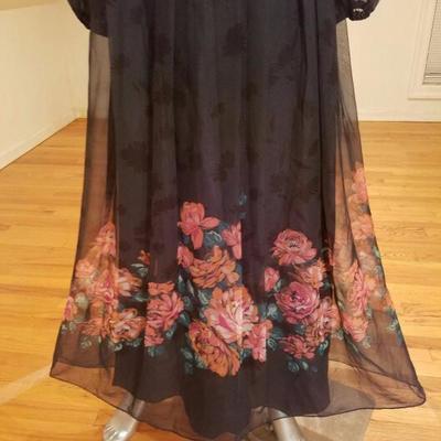 Vtg Victor Costa 1970's floral chiffon maxi gown semi empire