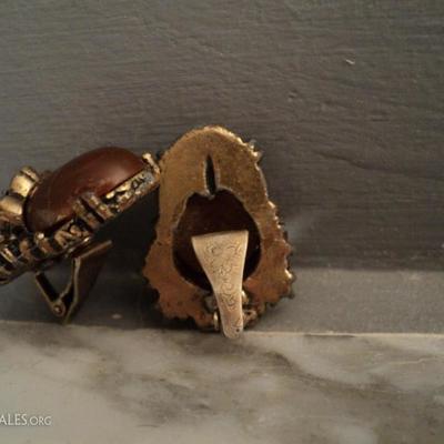 Vintage sterling  amber clip on earrings filigree bakelite and citrine