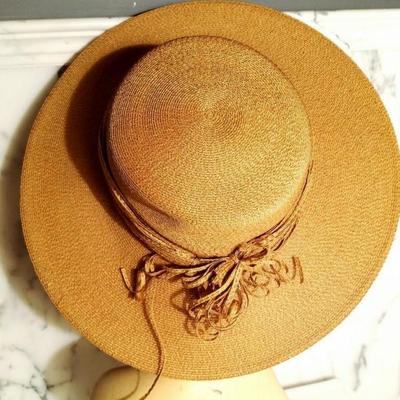 Vtg 1940's Mlle Arlette New York straw weaved wide brim hat 