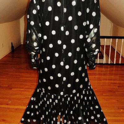 Vtg Charleston look dress silk chiffon silver lame' polka dot pleats