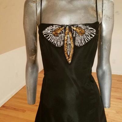 Laundry 1995 Runway satin gown embellished bodice back low plunge train