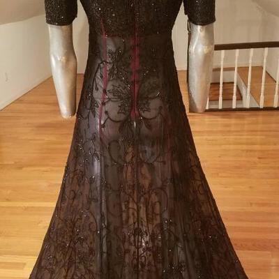 Vtg silk fully onyx beaded Regency layering gown full fluid