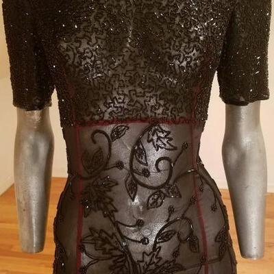 Vtg silk fully onyx beaded Regency layering gown full fluid