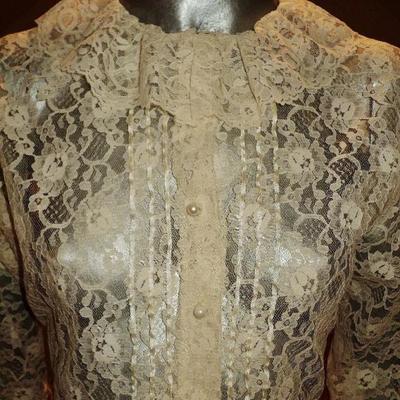 Vintage 1970's all lace poet blouse ruffles pearl buttons