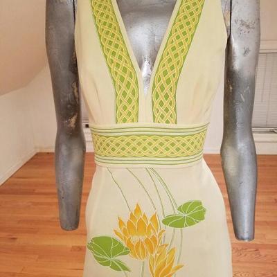  Vtg Alfred Shaheen signed 1960's flora hand printed maxi dress