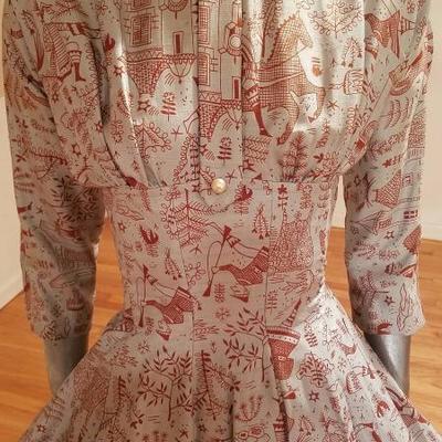 Vtg  MGM star Elaine Ravell Estate rare 1950 Mr. Mort silk whimsical sweep dress