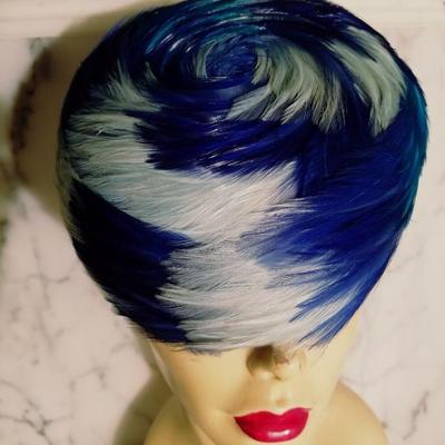 Vtg 1950's Ostrich feathers Pillbox hat Azul & baby Blue Colors