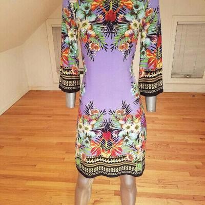 Vtg Pucci style Lilac floral print wiggle dress boat neck 