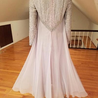 Vtg 1960's Silver Chiffon Empire crystal beaded gown , Japan 