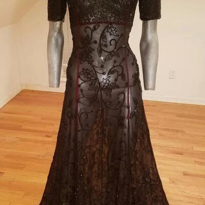 Vtg silk fully onyx beaded Regency layering gown full fluid