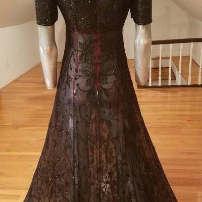 Vtg silk fully onyx beaded Regency layering gown full fluid