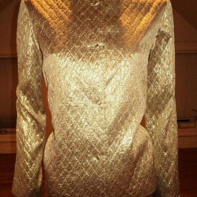 Vtg 1950 Metallic gold quilted brocade Jkt Casi British Crown colony Hong Kong