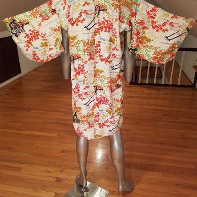 Vtg 1940's Japanese Haori Hand painted raw silk kimono Shibori art gold