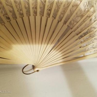 18th century Victorian French Ostrich feather large fan lace/bronze tone loop